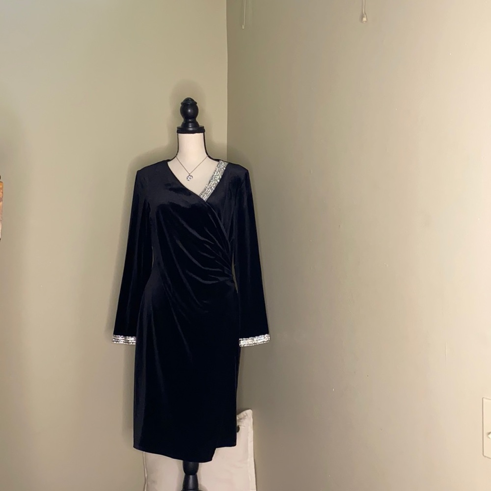 Black velour rhinestone dress